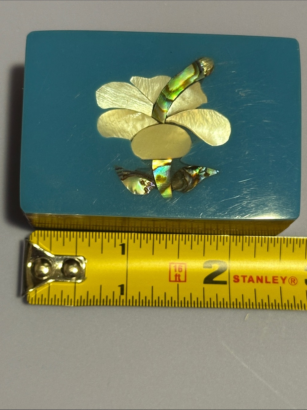 Teal Floral Inlay Rectangular Trinket Box - Picture 5 of 5